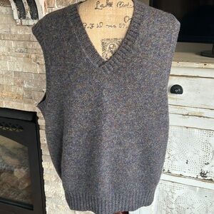 Vintage Britches 100% pure shetland wool v-neck vest brown blue marled